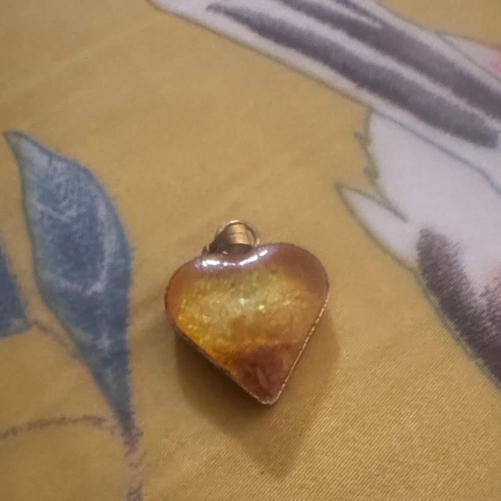 Gold-Tone Amber-Like Heart Pendant Necklace Charm - Women's Jewelry